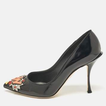 D&G Black Patent Leather Wow Patch Pumps Size 39