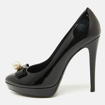 Pre Owned D&G Black Patent Leather Pointed Toe Platform Pumps Size 38