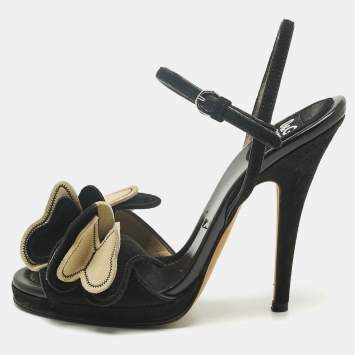 Pre Owned D&G Black Suede Butterfly Embellish Ankle Strap Sandals Size 36.5