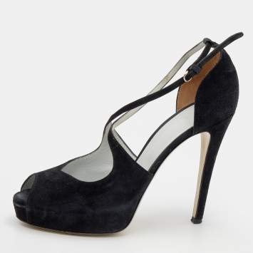 Pre Owned D&G Black Suede Platform Ankle Strap Sandals Size 39