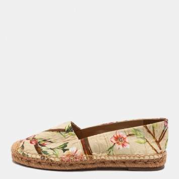 Pre Owned Dolce & Gabanna Beige Floral Print Canvas Espadrilles Flats Size 36