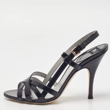 Pre Owned D&G Black Leather Strappy Slingback Sandals Size 39