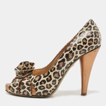 Pre Owned D&G Multicolor Leather Animal Print Peep Toe Pumps Size 39.5