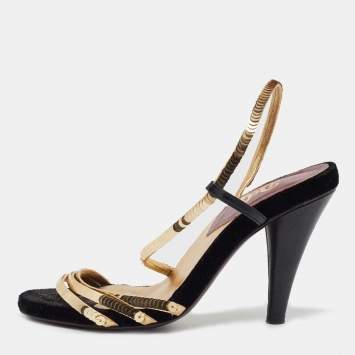 Pre Owned D&G Gold Sequins Strappy Slingback Sandals Size 37