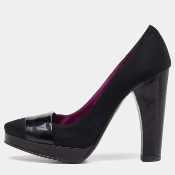D&G Black Satin and Patent Leather Platform Block Heel Pumps Size 39