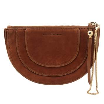 Pre Owned Diane von Furstenberg Brown Nubuck Leather Wristlet Pouch