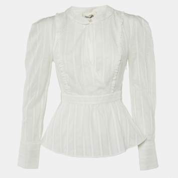 Pre Owned Diane Von Furstenberg White Cotton Erin Peplum Top S