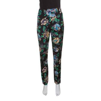 Pre Owned Diane Von Furstenberg Black Floral Printed Benton High Waist Skinny Pants L