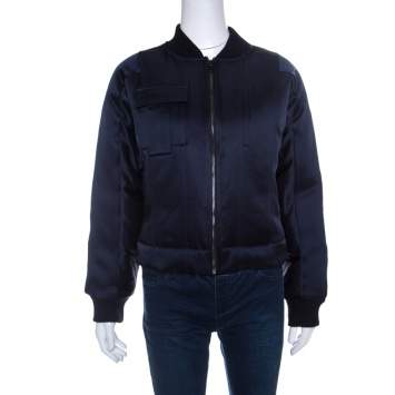 Pre Owned Diane Von Furstenberg Navy Blue Satin Alexander Bomber Jacket S