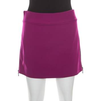 Pre Owned Diane Von Furstenberg Magenta Stretch Side Zip Detail Mini Skirt M