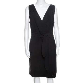 Pre Owned Diane Von Furstenberg Black Embellished Crepe Bella Dress L