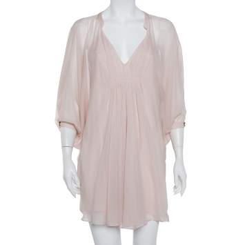 Pre Owned Diane Von Furstenberg Pale Pink Silk Fleurette Dress S