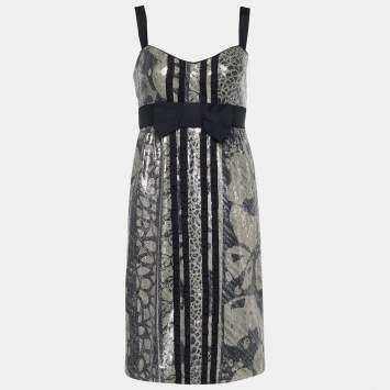 Pre Owned Diane von Furstenberg Grey Sequined Ariba Bodycon Dress S