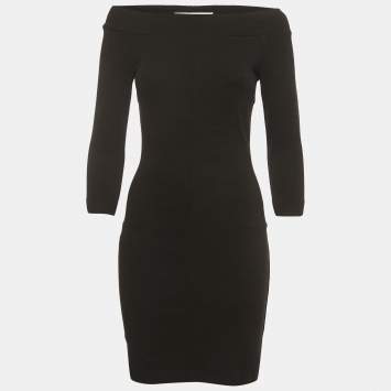 Pre Owned Diane Von Furstenberg Black Knit Off Shoulder Mini Dress S
