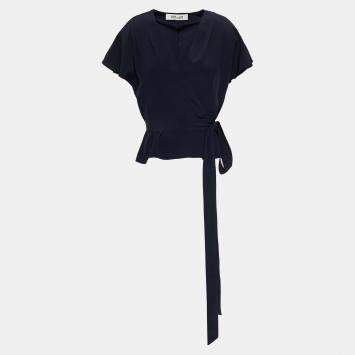 Pre Owned Diane Von Furstenberg Silk Short Sleeved Top XS