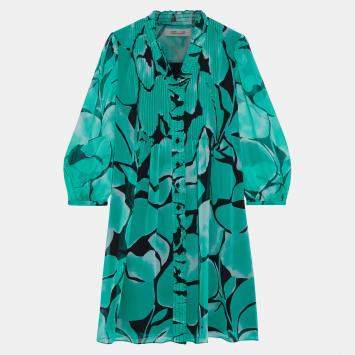 Pre Owned Diane Von Furstenberg Green Printed Silk Mini Dress S