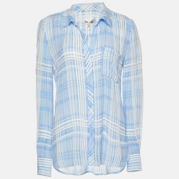Pre Owned Diane Von Furstenberg Blue & White Printed Crepe Shirt M