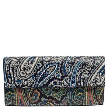 Pre Owned Diane Von Furstenberg Multicolor Paisley Print Leather Flap Clutch