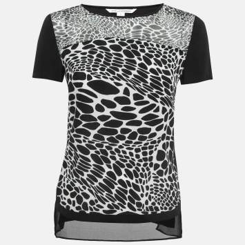Pre Owned Diane Von Furstenberg Black Printed Silk Becky Top S