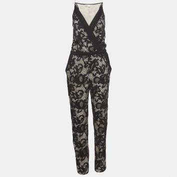 Diane Von Furstenberg Black Guipure Lace Jumpsuit M