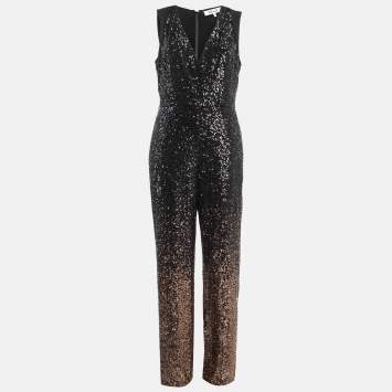 Pre Owned Diane Von Furstenberg Black Sequin Embellished Eryn Jumpsuit M