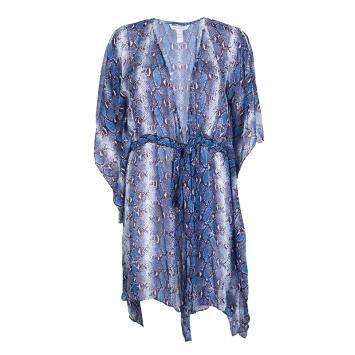 مملوكة مسبقًا Diane Von Furstenberg Snakeskin Printed Silk Tamarindo Kaftan Tunic XS