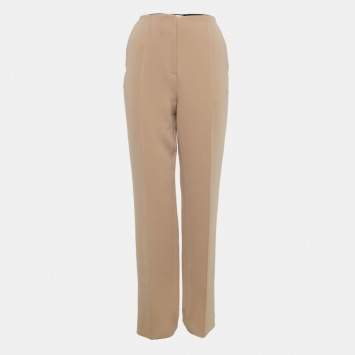Pre Owned Diane Von Furstenberg Tan Brown Stretch Crepe High-Rise Trousers M