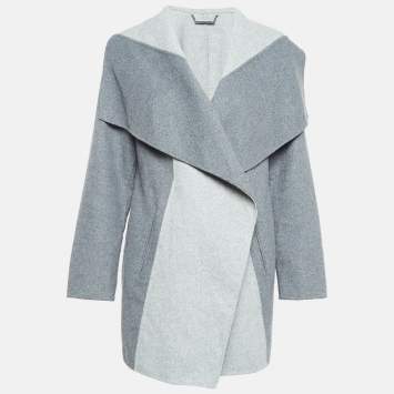 Pre Owned Diane Von Furstenberg Grey Wool Blend Open Front Overcoat L