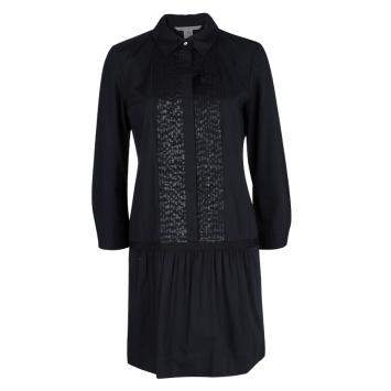 Pre Owned Diane Von Furstenberg Amy Lu Black Sequin Pintuck Detail Long Sleeve Dress M