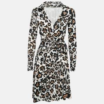 Pre Owned Diane Von Furstenberg White Floral Print Wrap Dress M