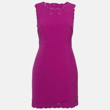 Pre Owned Diane Von Furstenberg Pink Knit Scallop Caralyn Dress S