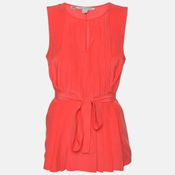 Pre Owned Diane Von Furstenberg Neon Orange Silk Belgin Sleeveless Top S