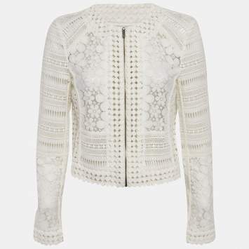 مملوكة مسبقًا Diane Von Furstenberg White Guipure Lace Arlette Jacket M