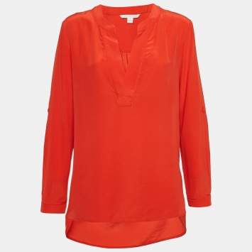 Pre Owned Diane Von Furstenberg Red Silk Half Placket Blouse M