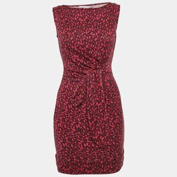 Pre Owned Diane Von Furstenberg Pink Lip Print Silk Jersey Tie-Up Waist Detail Mini Dress M