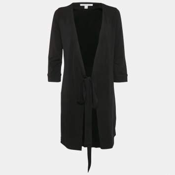 Pre Owned Diane Von Furstenberg Black Jersey New Julian Two Mini Wrap Dress L