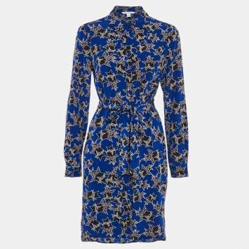 Pre Owned Diane Von Furstenberg Blue Stars Print Silk Prita Dress M