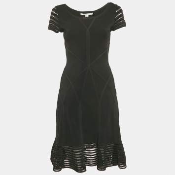 Pre Owned Diane Von Furstenberg Black Jersey Mini Dress S