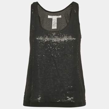 Pre Owned Diane Von Furstenberg Black Silk Sequin Silk Sorcha Tank Top M