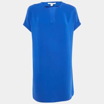 Pre Owned Diane Von Furstenberg Royal Blue Crepe Oversized Mini Kora Dress S