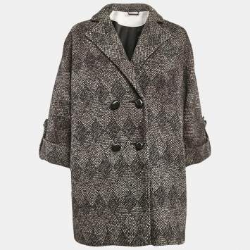Pre Owned Diane Von Furstenberg Grey Patterned Wool Blend Bubby Patch Coat M