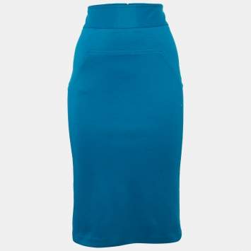 Pre Owned Diane Von Furstenberg Blue Jersey Martey Pencil Skirt S