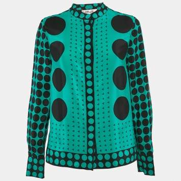 Diane Von Furstenberg Green Dots Print Silk Shirt M