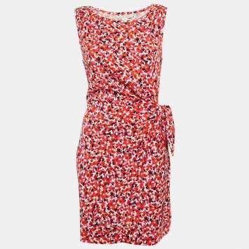 Pre Owned Diane Von Furstenberg Multicolor Printed Jersey Mini Della Dress L