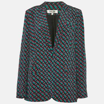 مملوكة مسبقًا Diane Von Furstenberg Multicolor Printed Silk Blazer L