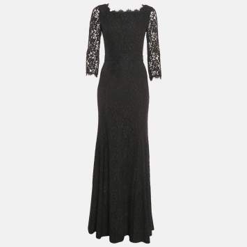 مملوكة مسبقًا Diane Von Furstenberg Black Lace Long Sleeve Maxi Dress S