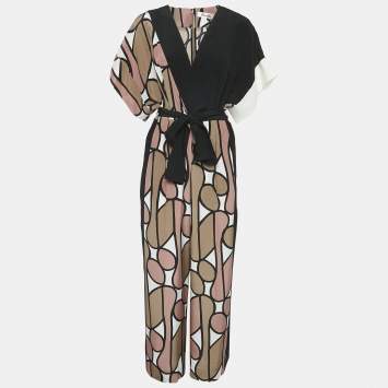 Diane Von Furstenberg Multicolor Printed Silk Belted Jumpsuit M
