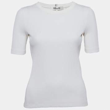 Diane Von Furstenberg White Rib Knit T-Shirt S