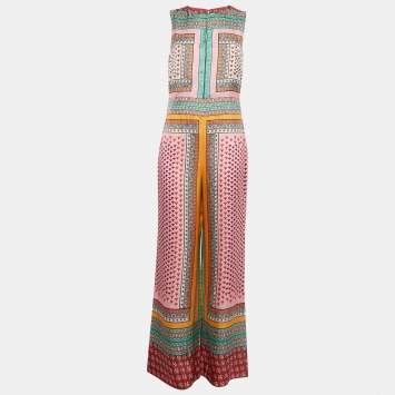 Pre Owned Diane Von Furstenberg Pink/Blue Floral Print Silk Jalessa Jumpsuit M