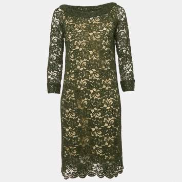 Pre Owned Diane Von Furstenberg Green Corded Lace Elisa Dress M